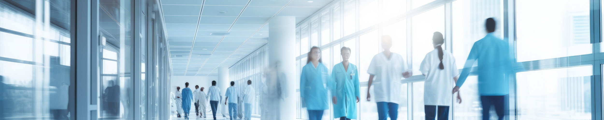 Busy hospital corridor with diverse
